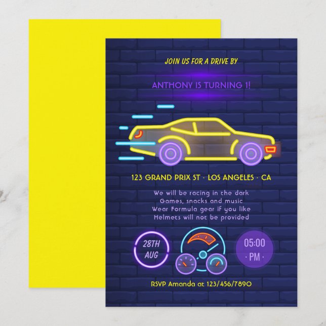 Kids Drive By Birthday Party Invitation (Front/Back)