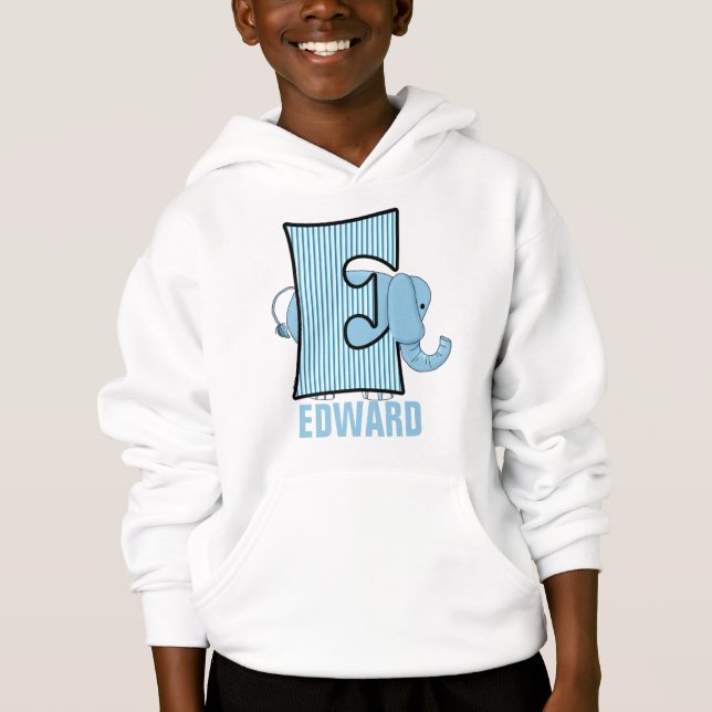 Kids "E" Monogram | Blue Elephant | Striped (Front)