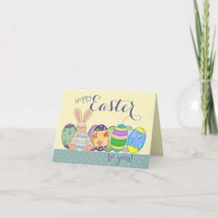 Kids Easter Bunny And Coloured Eggs   Holiday Card