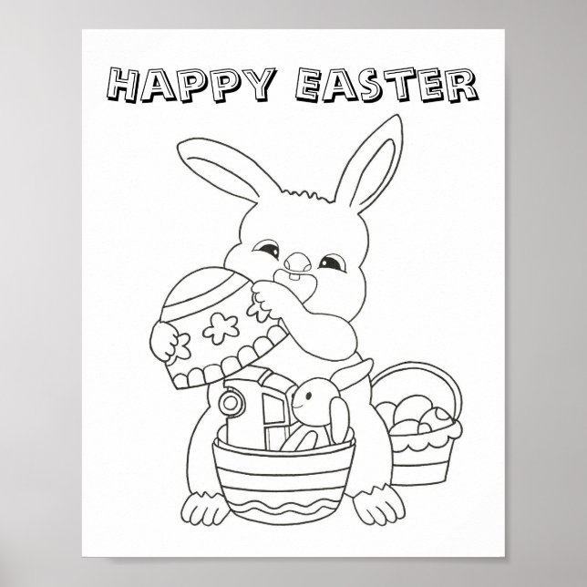 Kids Easter Bunny Egg Colouring Page Poster  (Front)