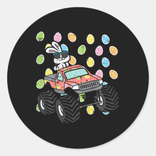 Kids Easter Bunny On Monster Truck Eggs Rabbit Tod Classic Round Sticker