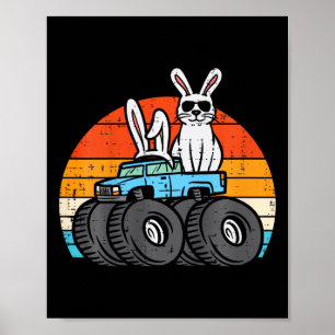 Kids Easter Bunny Rabbit Monster Trucks Retro Boys Poster