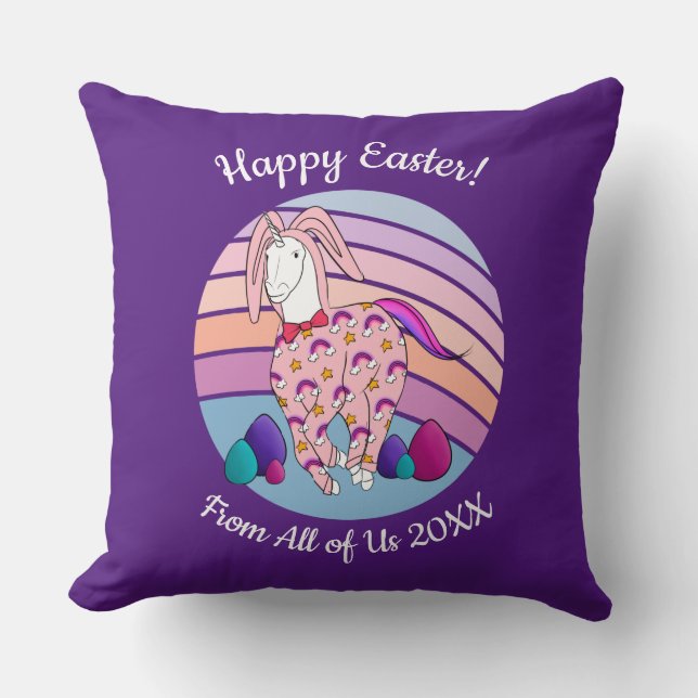 Kids Easter Bunny Unicorn in Bunny Suit Bunnicorn Cushion (Front)