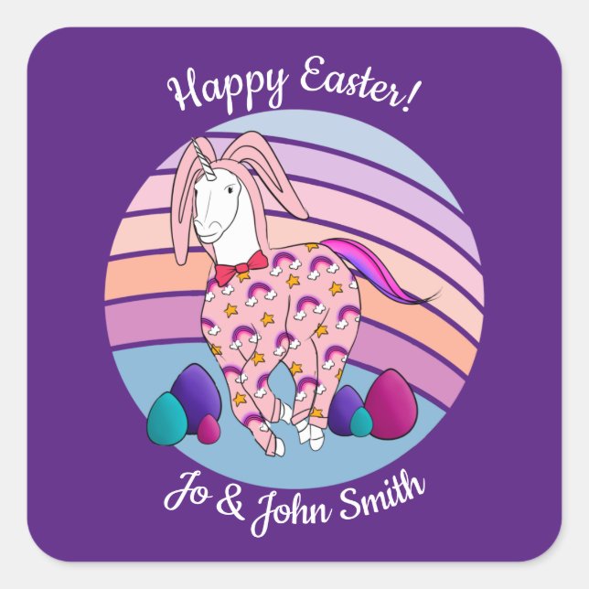 Kids Easter Bunny Unicorn in Bunny Suit Bunnicorn Square Sticker (Front)