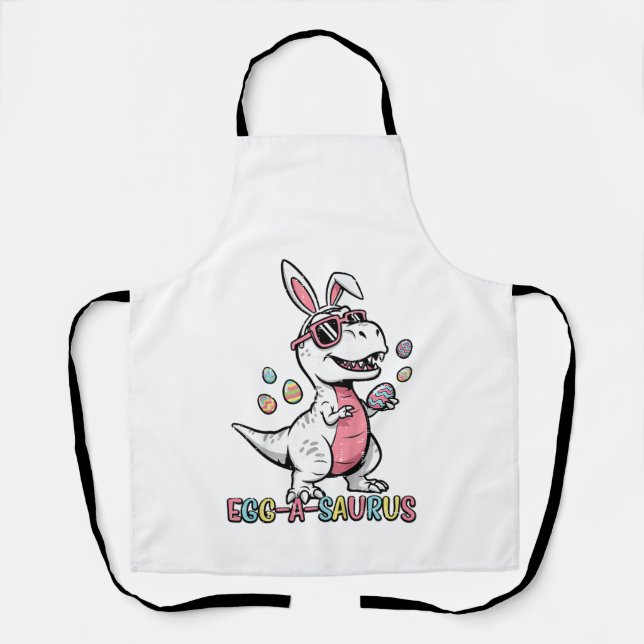 Kids Easter Dino Bunny Egg A Saurus Trex Bunny Boy Apron (Front)