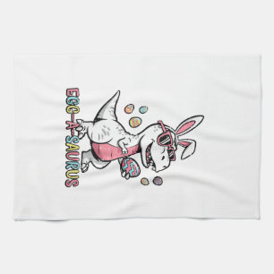 Kids Easter Dino Bunny Egg A Saurus Trex Bunny Boy Tea Towel