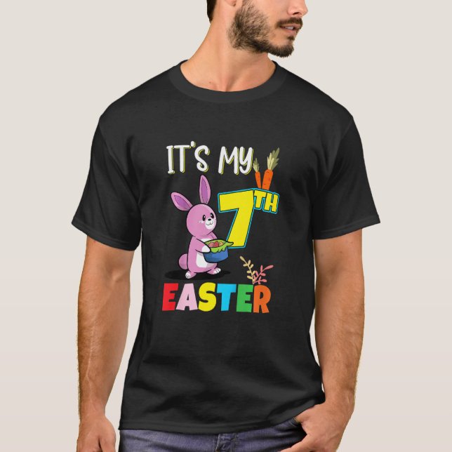 Kids Easter Egg Hunt 7th Birthday Cute Easter Bunn T-Shirt (Front)