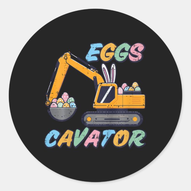 Kids Easter Excavator Eggs Cavator Construction Bo Classic Round Sticker (Front)