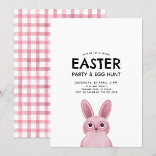 Kids Easter Party with pink bunny wearing glasses Invitation
