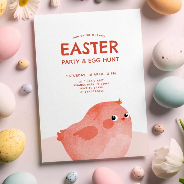Kids Easter Party with pink little chicken Invitation (Creator Uploaded)