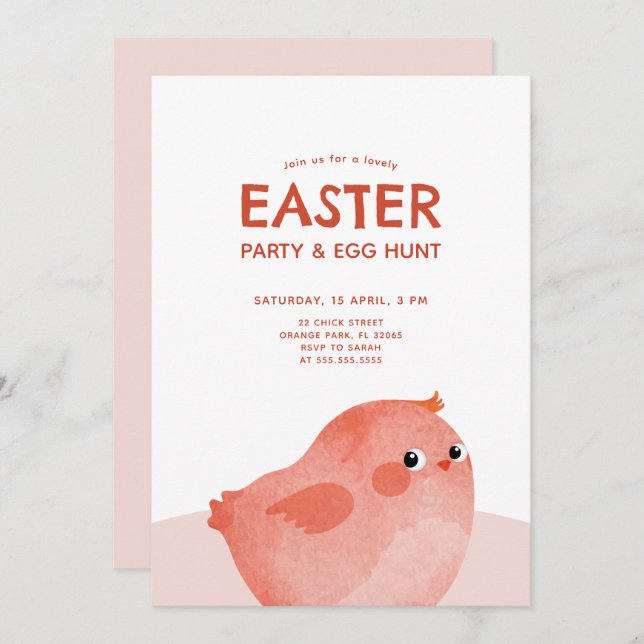 Kids Easter Party with pink little chicken Invitation (Front/Back)