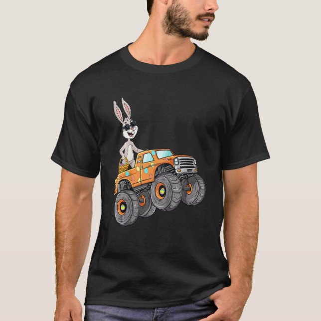 Kids Easter Rabbit Riding Monster Truck  Boys Girl T-Shirt (Front)
