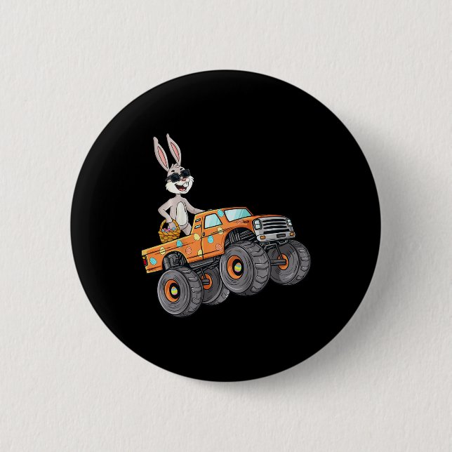 Kids Easter Rabbit Riding Monster Truck Fun Boys G 6 Cm Round Badge (Front)