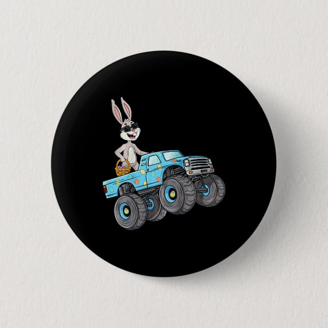 Kids Easter Rabbit Riding Monster Truck Fun Boys G 6 Cm Round Badge (Front)