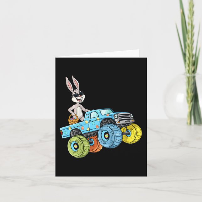 Kids Easter Rabbit Riding Monster Truck Fun Boys G Card (Front)