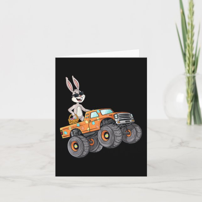Kids Easter Rabbit Riding Monster Truck Fun Boys G Card (Front)