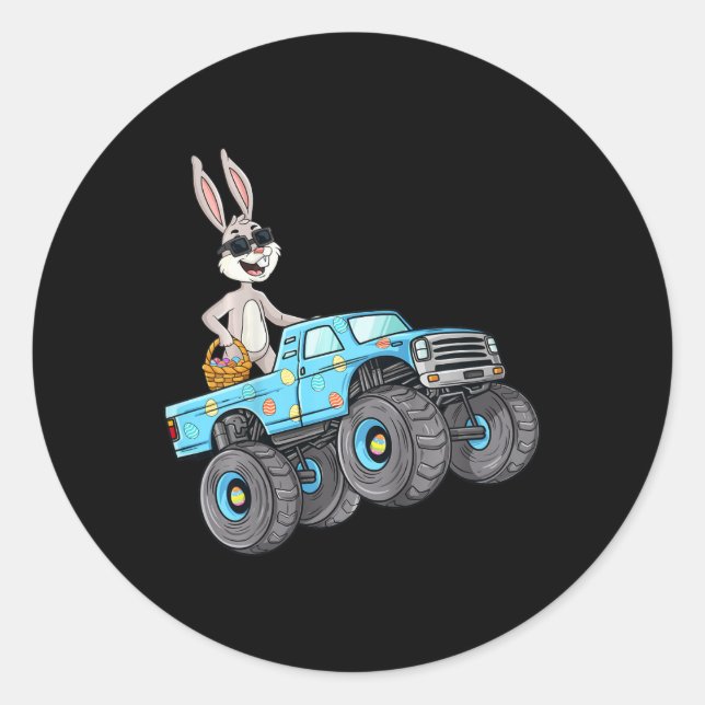 Kids Easter Rabbit Riding Monster Truck Fun Boys G Classic Round Sticker (Front)