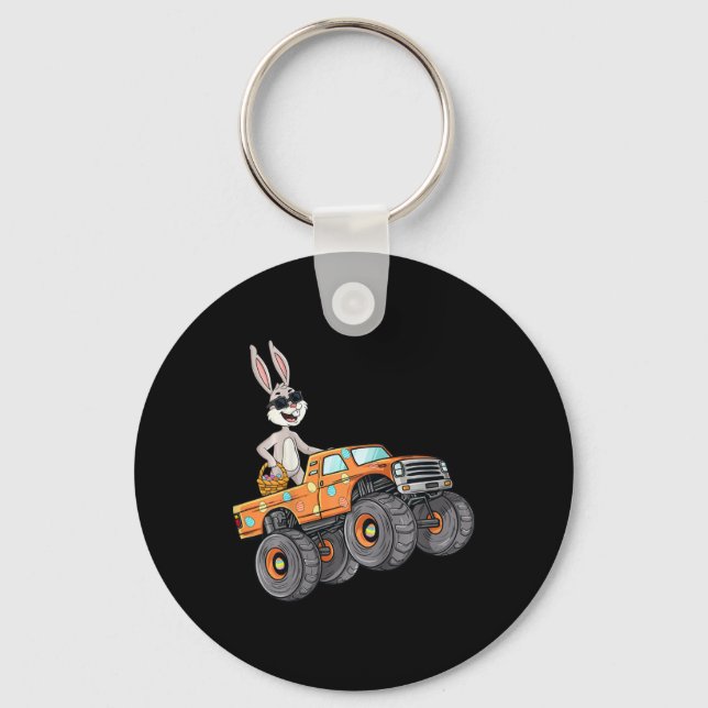 Kids Easter Rabbit Riding Monster Truck Fun Boys G Key Ring (Front)