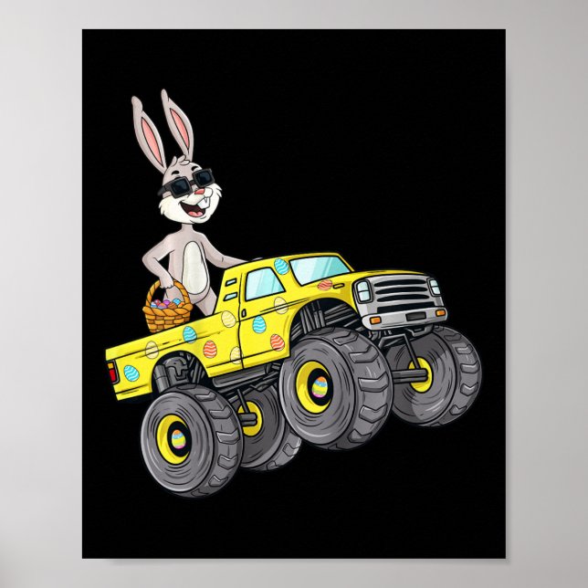 Kids Easter Rabbit Riding Monster Truck Fun Boys G Poster (Front)
