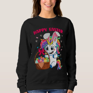 Kids Easter Unicorn Baby Bunny Eggs Basket Cute Ha Sweatshirt