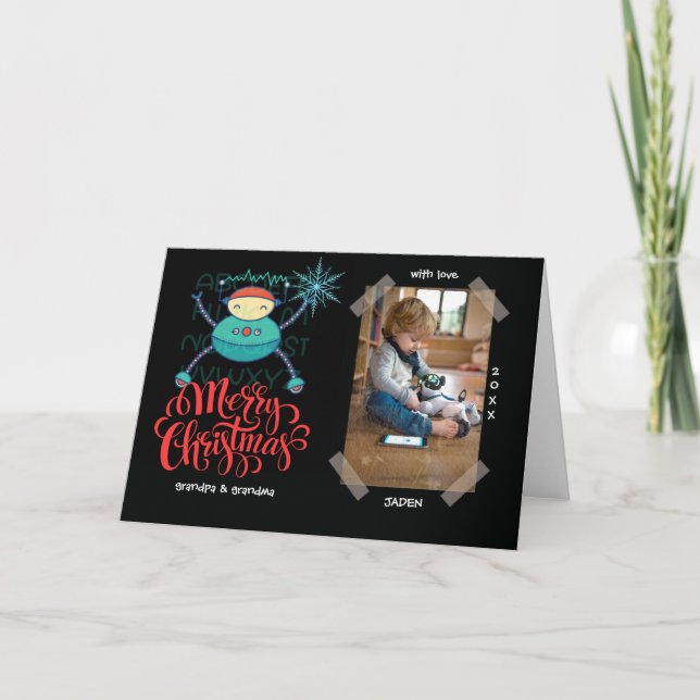 Kids Educational ABC Robot DIY Christmas Photo Card (Front)