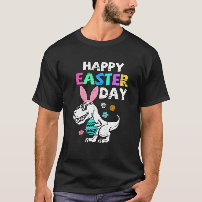Kids Eggs Basket Bunny T Rex Dinosaur Easter Day T T-Shirt (Front)