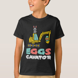 Kids Eggs Cavator Easter Bunny Excavator Cute Boys T-Shirt