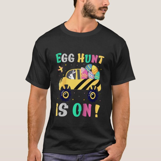 Kids Eggs Cavator Happy Easter  Excavator Hunting  T-Shirt (Front)