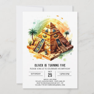 Kids Egyptian Gold Pyramids Birthday Invitation