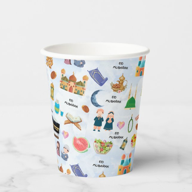 Kids Eid Mubarak Colourful Islamic Paper Cups (Front)