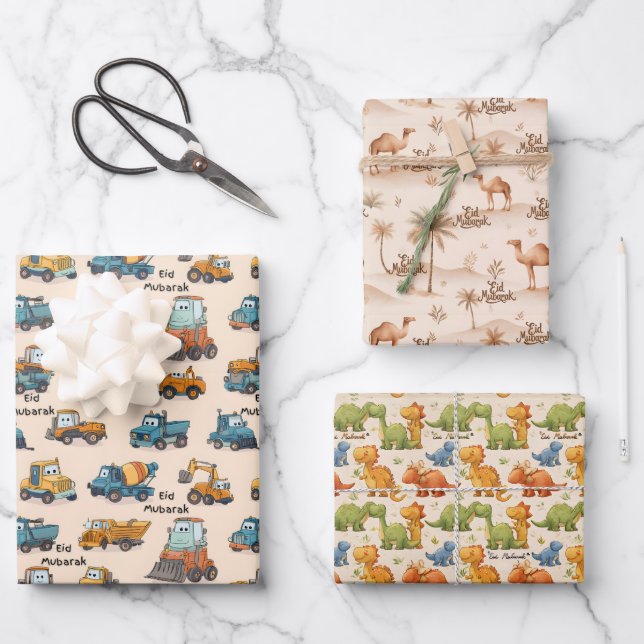 Kids Eid Mubarak Wrapping Paper | Boys Set (Front)