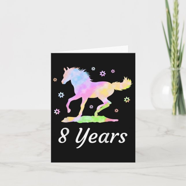 Kids Eight Years 8th Birthday Horse Ride Rainbow H Card (Front)