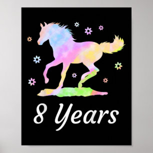Kids Eight Years 8th Birthday Horse Ride Rainbow H Poster