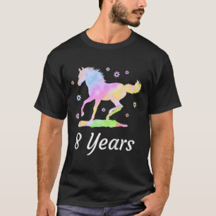 Kids Eight Years 8th Birthday Horse Ride Rainbow H T-Shirt