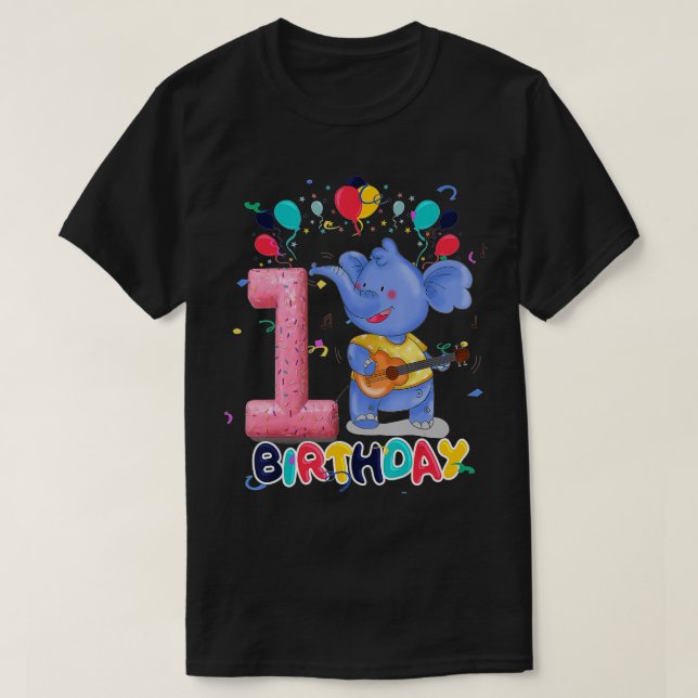 Kids Elephant Birthday Party 1 Year Old Boy 1th El T-Shirt (Design Front)