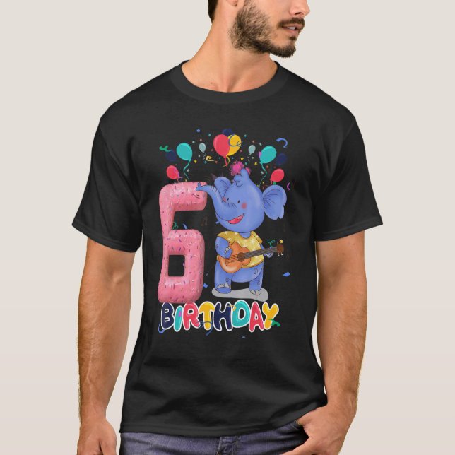 Kids Elephant Birthday Party 6 Year Old Boy 6th El T-Shirt (Front)