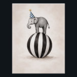 Kids Elephant Circus Theme Poster<br><div class="desc">This poster features a cute elephant carefully balancing on a circus ball in a playful yet composed scene. The design combines a whimsical theme with a neutral, modern style, making it suitable for a wide range of spaces and age groups. The elephant’s gentle expression and steady pose create a calm,...</div>