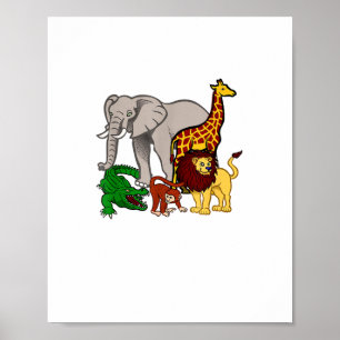 Kids Elephant  Giraffe Boys Girls Lion Zoo Alligat Poster