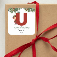 Kids Elf Initial U Christmas