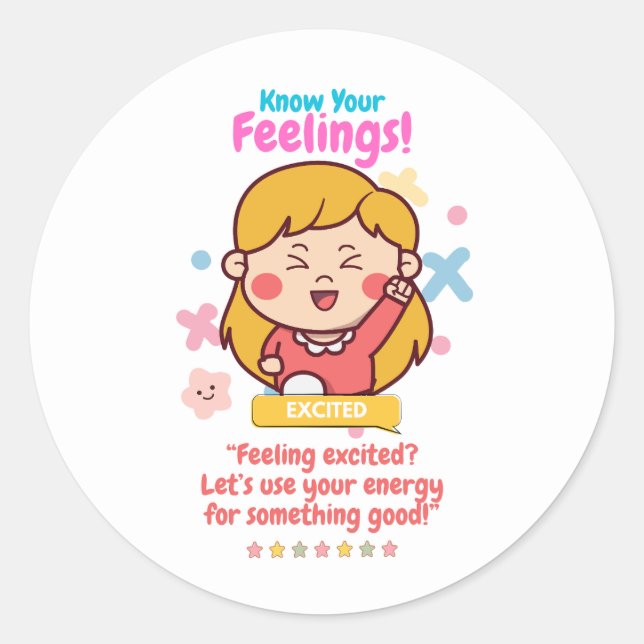 Kids Emotion Featuring Excited Classic Round Sticker (Front)