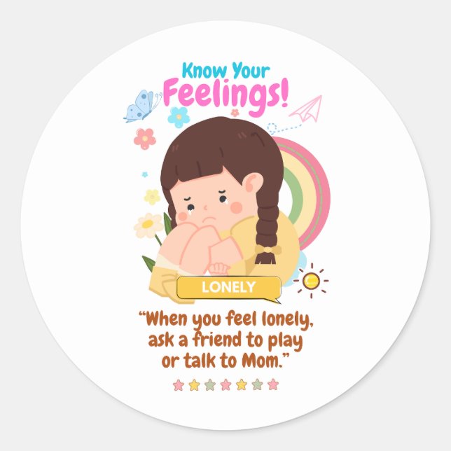Kids Emotion Featuring Lonely Classic Round Sticker (Front)