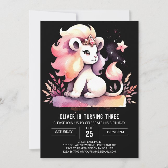Kids Enchanted Lion Birthday Invitation (Front)
