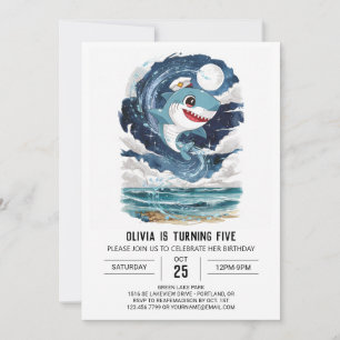 Kids Enchanted Nautical Shark Birthday Invitation