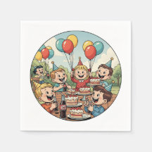 Kids Enjoying their Cakes, Sodas and Balloons