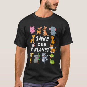 Kids Environmental Shirt With Cute Animals For Ear