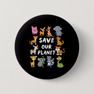 Kids Environmental Shirt With Cute Animals For Ear 6 Cm Round Badge
