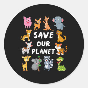 Kids Environmental Shirt With Cute Animals For Ear Classic Round Sticker