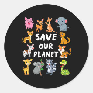 Kids Environmental Shirt With Cute Animals For Ear Classic Round Sticker