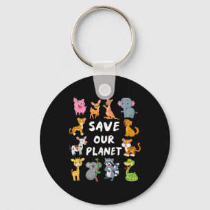 Kids Environmental Shirt With Cute Animals For Ear Key Ring
