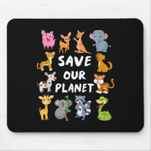 Kids Environmental Shirt With Cute Animals For Ear Mouse Mat
